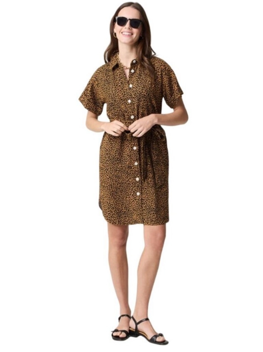 EUC J.CREW FACTORY LINEN BLEND BELTED DRESS